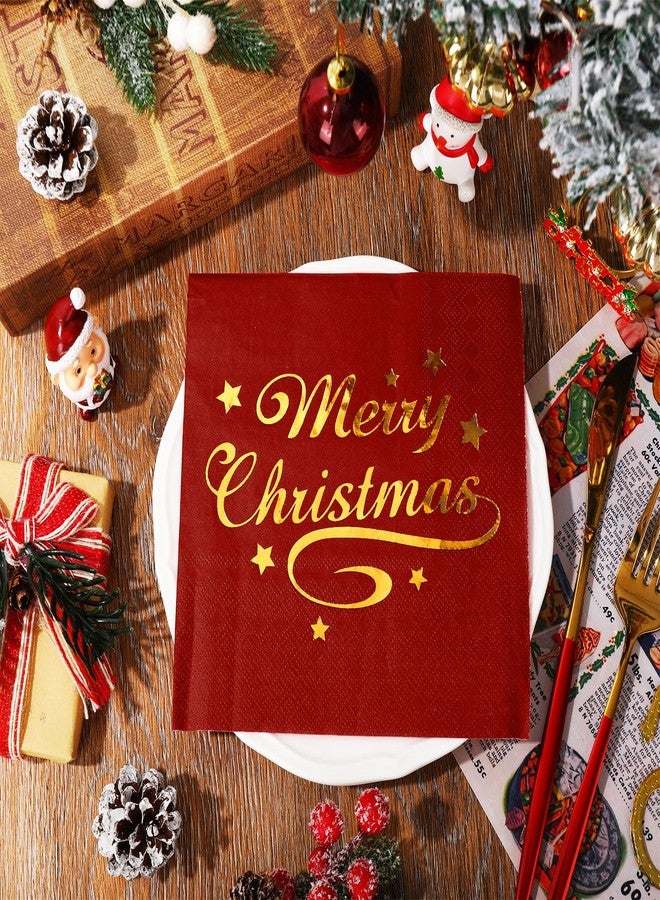 JarThenaAMCS مناديل ورقية من JarThenaAMCS، 80 قطعة، بتصميم عيد الميلاد المجيد، برقائق ذهبية وأحمر وأخضر، للاستخدام مرة واحدة، مناسبة للعشاء والغداء، مثالية لمستلزمات حفلات عيد الميلاد الشتوية، مقاس 6.5 × 6.5 بوصة - Image 4